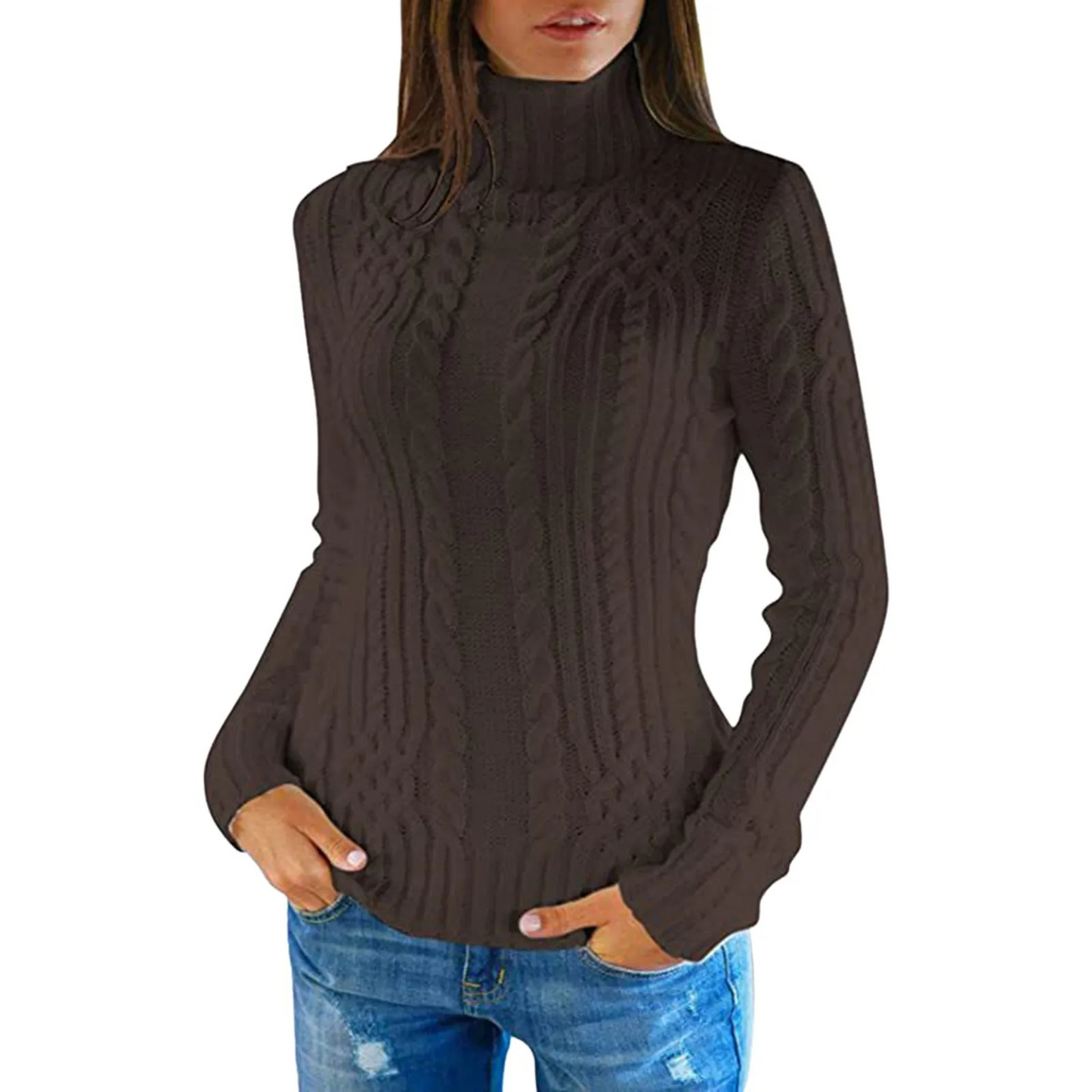 Jersey de cuello alto de punto trenzado suave para mujer | Ideal para otoño/invierno
