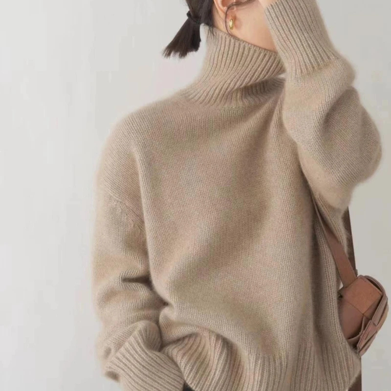Jersey de punto de cuello alto de corte holgado para mujer | Ideal para otoño/invierno