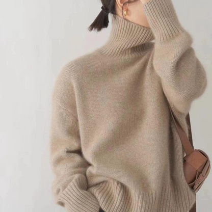 Jersey de punto de cuello alto de corte holgado para mujer | Ideal para otoño/invierno