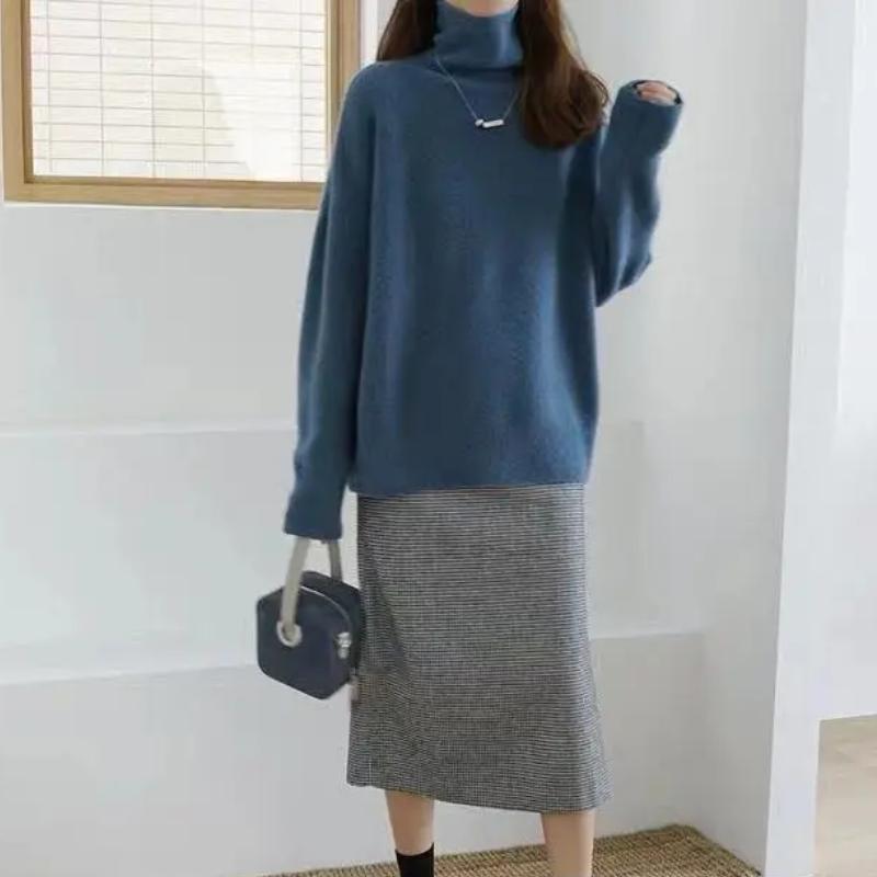 Jersey de punto oversize con cuello alto para mujer | Ideal para otoño/invierno