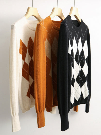 Olivia Crew Neck Loose Plaid Knitted Top