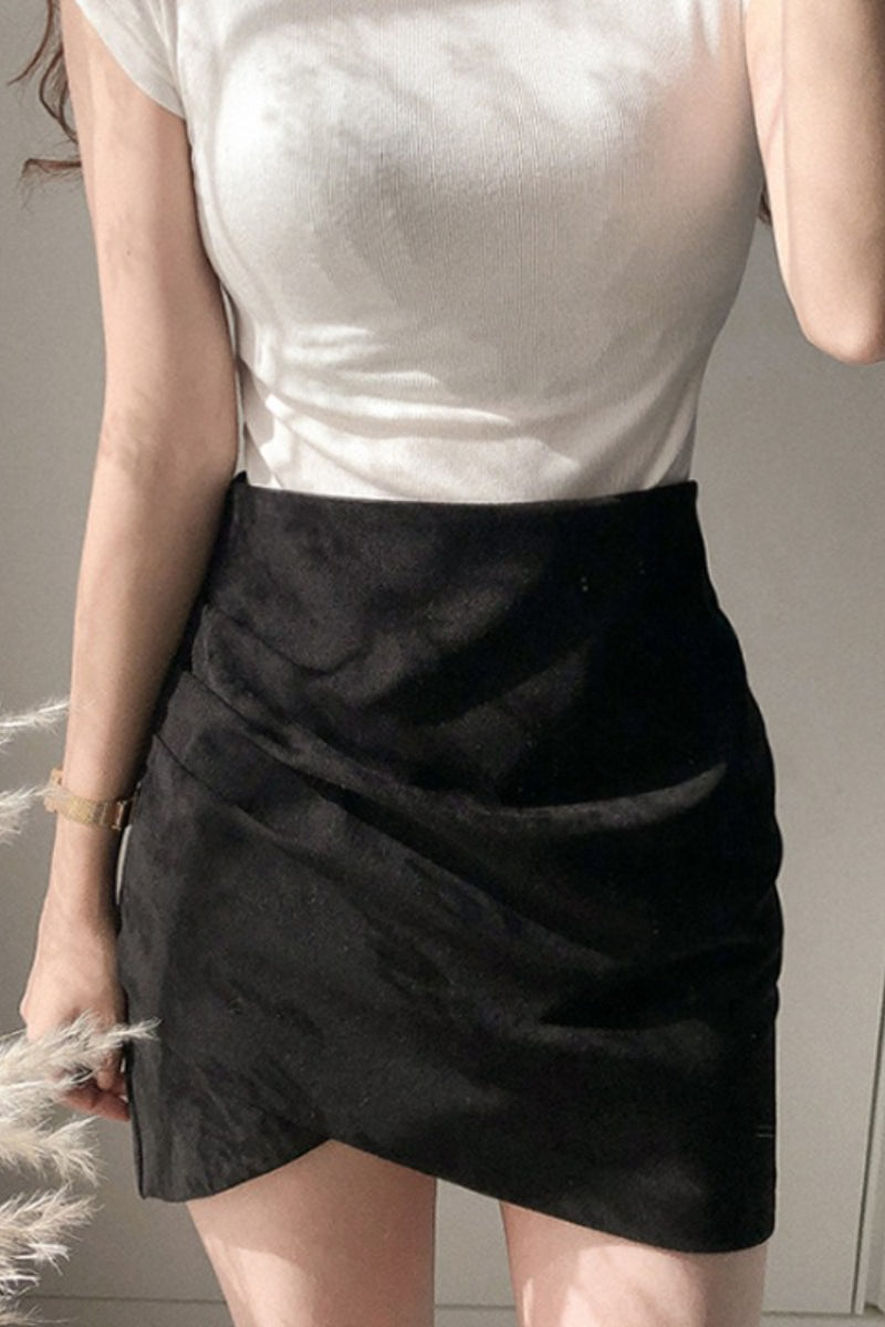 Ruched Suede Bodycon Mini Skirt