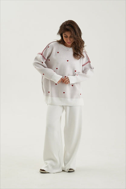 Oversized Heart Print Long Sleeve Knit Sweater