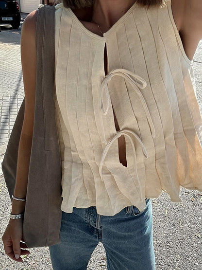 Tie strap cotton and linen vest