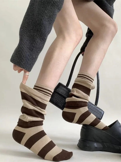 Y2K Double Layer Spliced Striped Middle Socks
