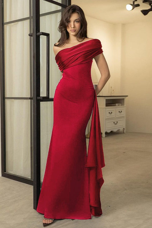 Black One Shoulder Flowy Sleeve Formal Dress