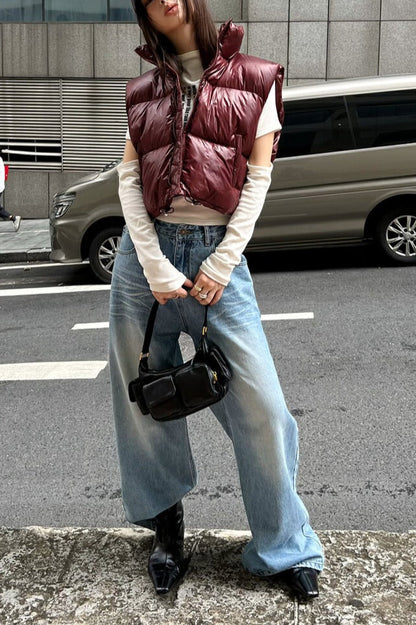 Vintage Washed Whisker Wide Leg Denim Jeans