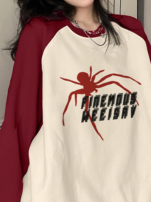 Contrast Color Spider Print Raglan Sweatshirt