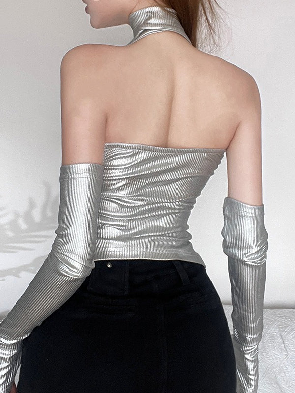 Cyber Sleeve Zip Up Crop Tank Top