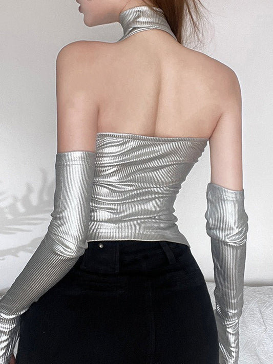 Cyber Sleeve Zip Up Crop Tank Top