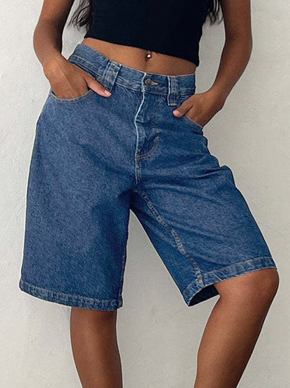 Non-Elastic Slimming Denim Shorts