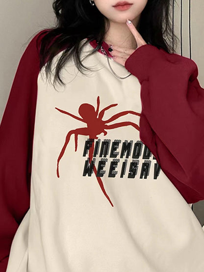 Contrast Color Spider Print Raglan Sweatshirt