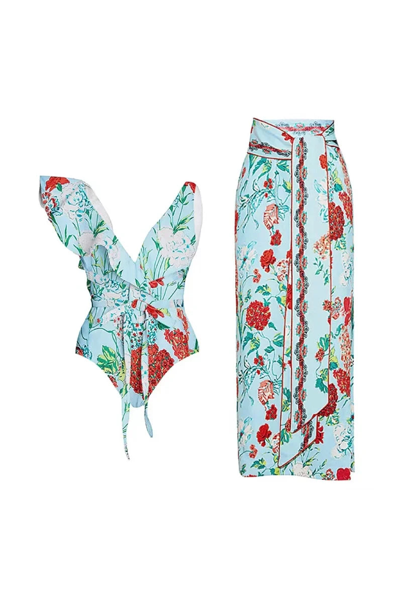 Conjunto de bikini estilo francés con lazo y ribete de encaje