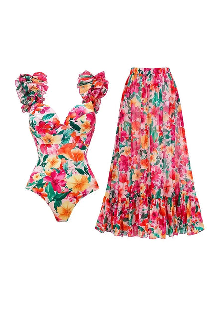 Traje de baño floral sin espalda para vacaciones en la playa