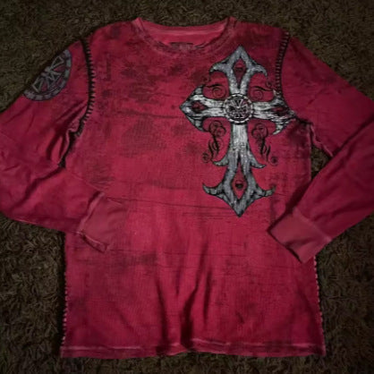 Cotton Vintage Crewneck Long Sleeve Knit Top