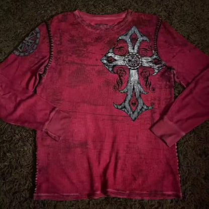 Cotton Vintage Crewneck Long Sleeve Knit Top