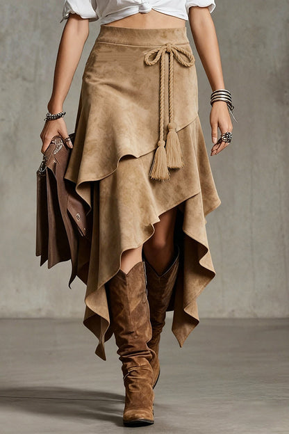 Fashionable Irregular Tie-up Tassel Embellishment Casual Midi Skirt