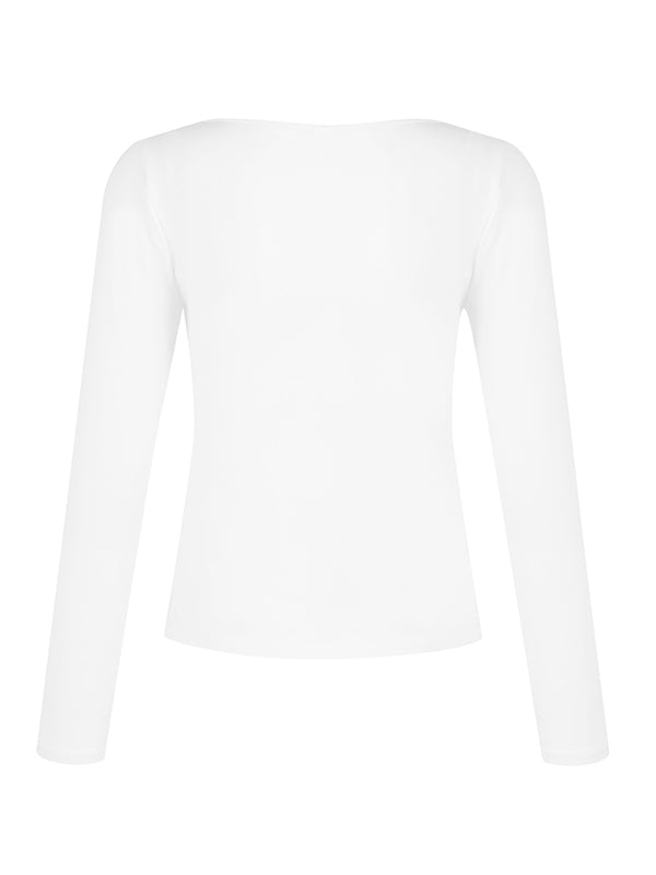 Solid V Neck Slim Long Sleeve Tee