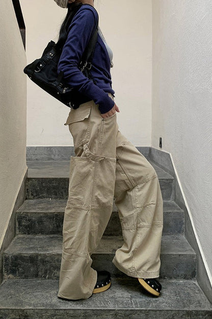 Deconstructed Paneled Cargo Straight Leg Jeans