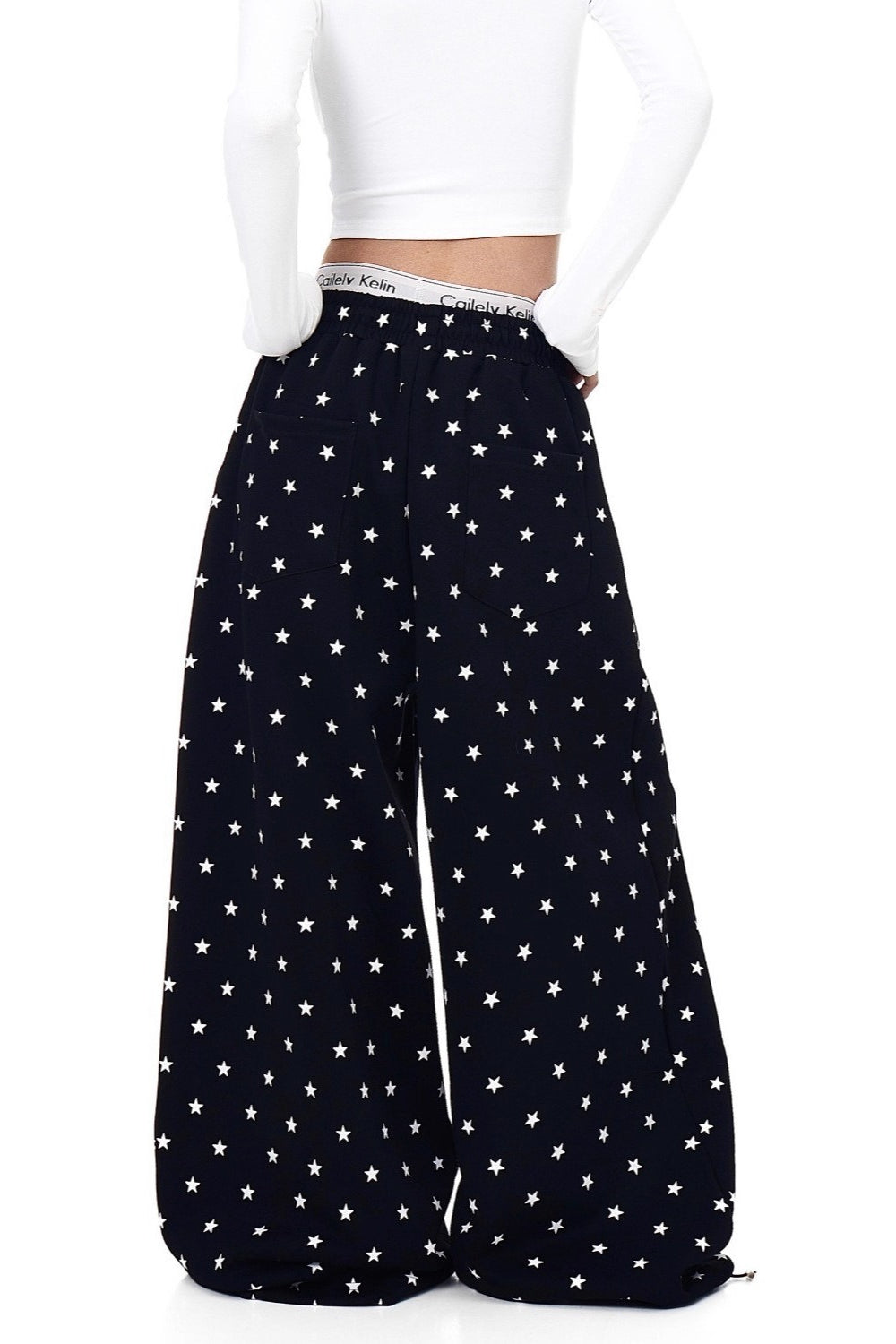Star Print Drawstring Wide-Leg Pants