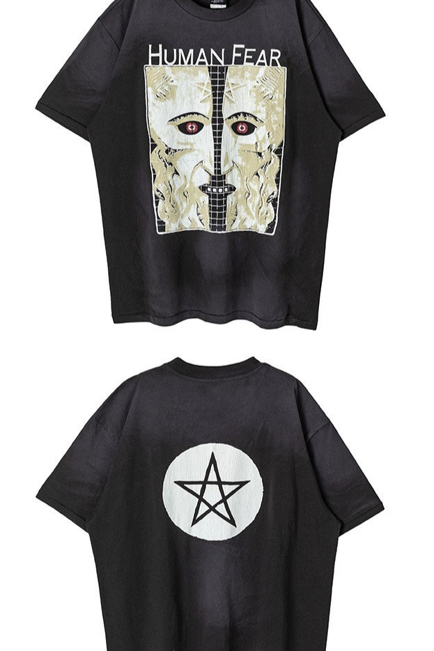Washed Distressed Logo Graphic Crew Neck T-shirt