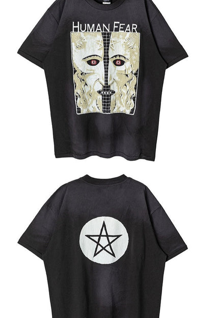 Washed Distressed Logo Graphic Crew Neck T-shirt