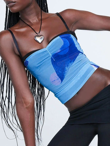 Mesh Print Slim Fit Cami Top