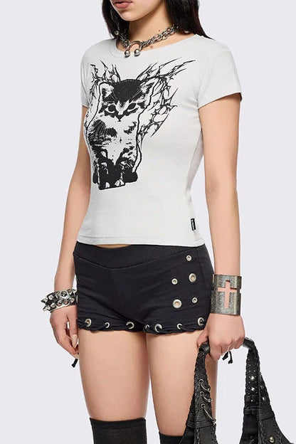 Gothic Anime Print Slim Fit Women's T-shirt