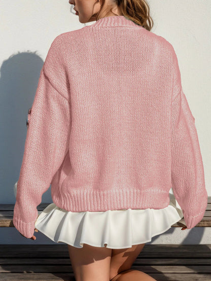 Cárdigan holgado de punto para mujer con bordado floral | Ideal para otoño/invierno