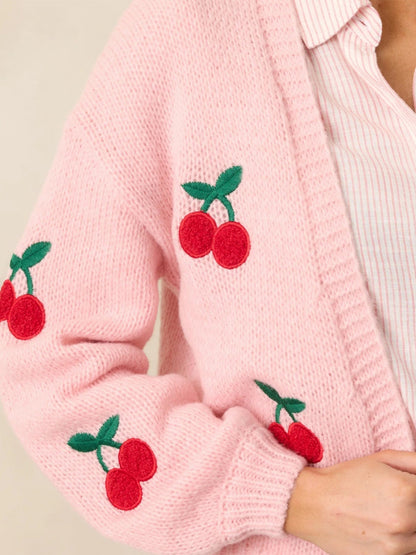 Embroidered Long Sleeve Knit Cardigan