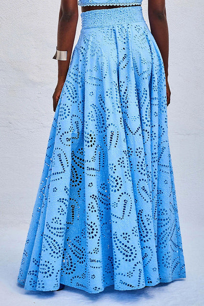 Paris Dreaming Embroidered Lace High Rise Elastic Waist Pocketed Maxi Skirt 