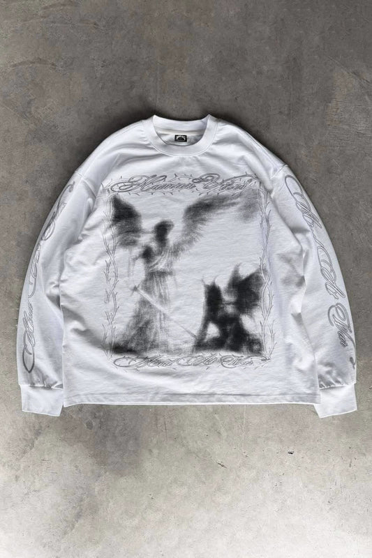 Edgy Hand-Painted Letter Print Gothic Long Sleeve T-shirt