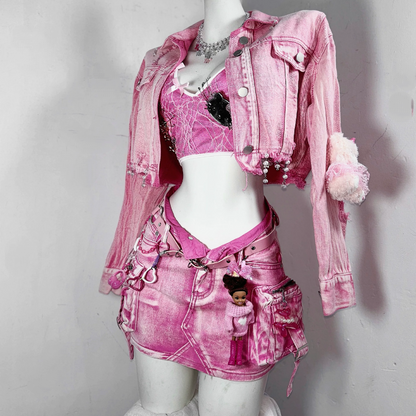 Long sleeve turnover collar button denim top  | Festival Outfits Women