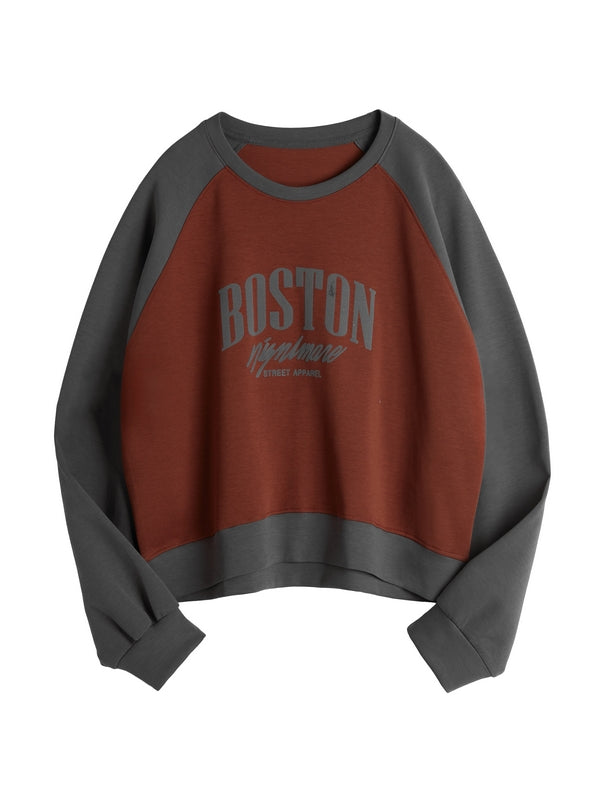 Letter Print Color Block Splice Raglan Oversized Hoodie