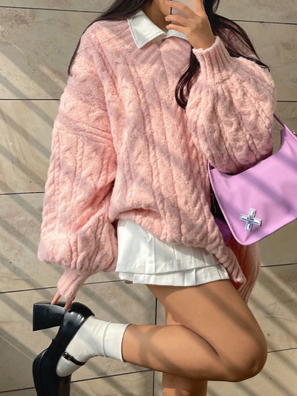 Twist Design V Neck Loose Sweater