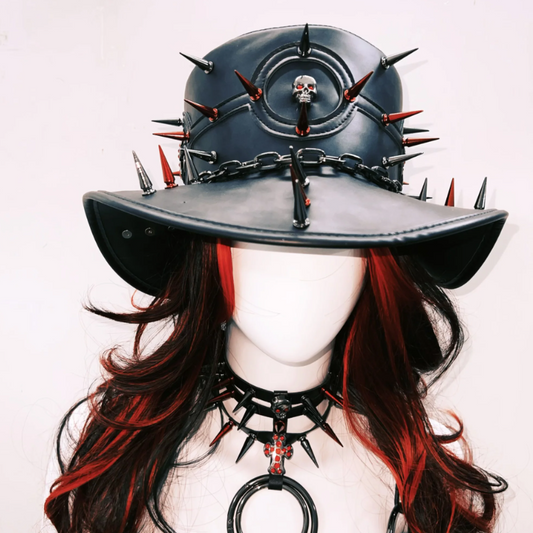 Skull rivet applique metal chain hat  | Festival Outfits Women