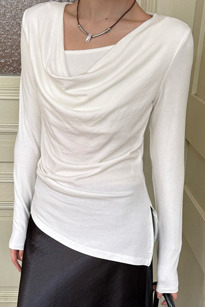 Elegant Slouchy Neck Asymmetrical Slim Base Layer