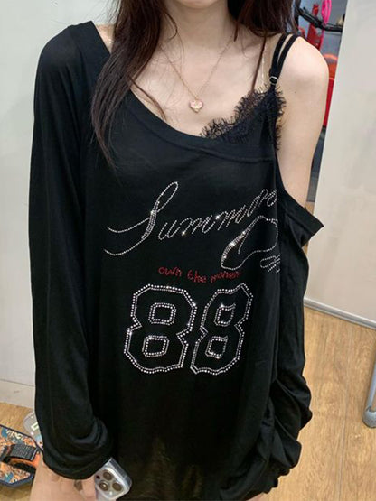 Oversized Long Sleeve Tee With Lettering Print
