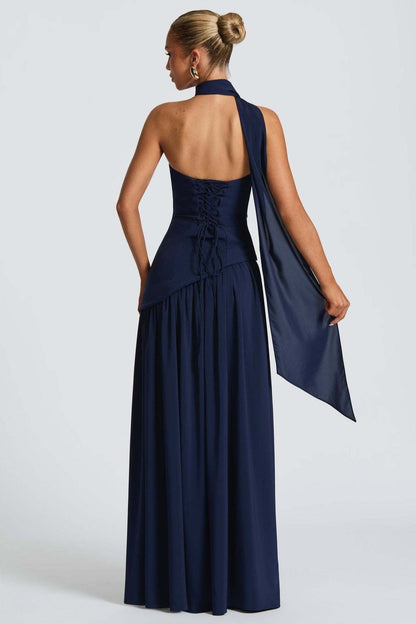 Solid Bustier High Slit Formal Dress