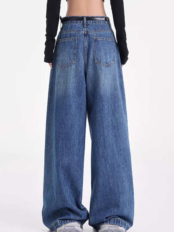 American Retro Washed Straight Tube Boyfriend Jeans