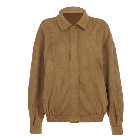 Turnover collar long sleeve zip-up coat top  | Festival Outfits Women