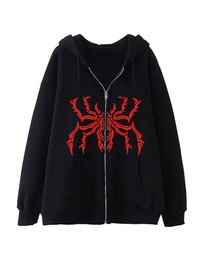 Contrast Color Spider Print Oversized Hoodie