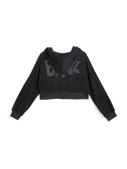 Letter Rhinestone Print Short Hoodie