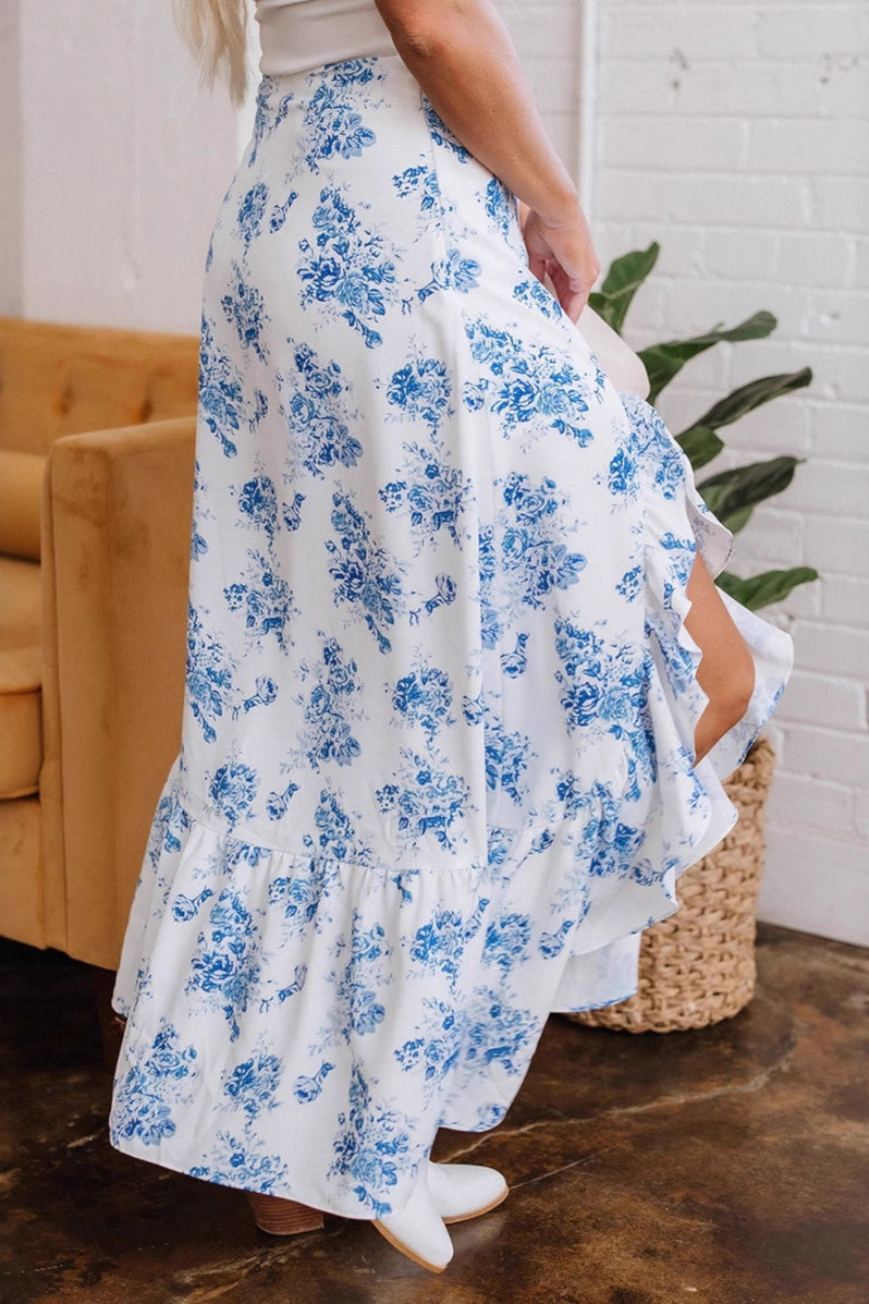 Ruffle Floral Bohemian Asymmetrical Skirt