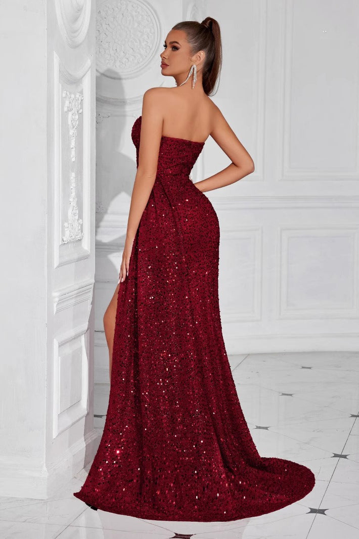 Strapless Split Maxi Party Dress