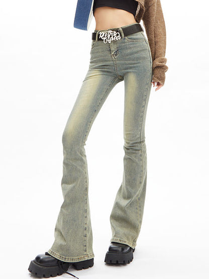 Distressed High Rise Flared Slim Jeans