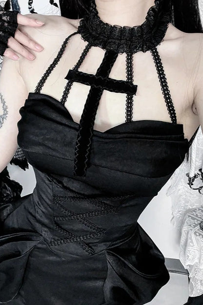 Vintage Alt Goth Lace Patchwork See Through Maxi Dress