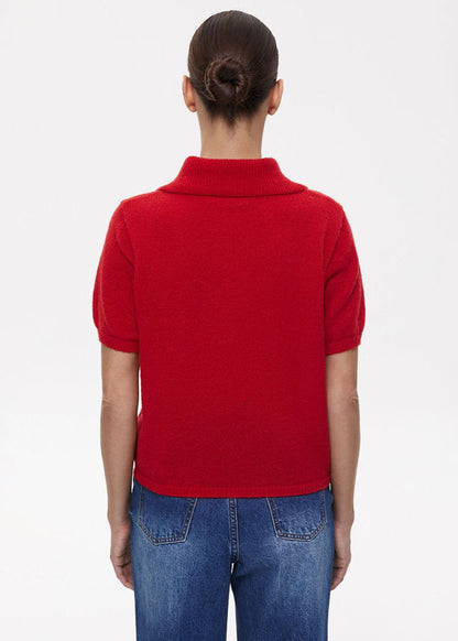 Riviera Knit Polo Shirt – Bold Red Short Sleeve Button Top