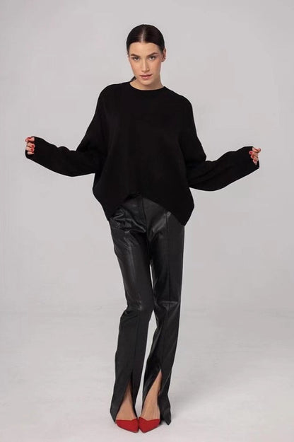 Oversized Crewneck Solid Knit Sweater