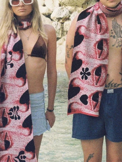 Y2K Grunge Knitting Eyes Graphic Winter Warm Scarf